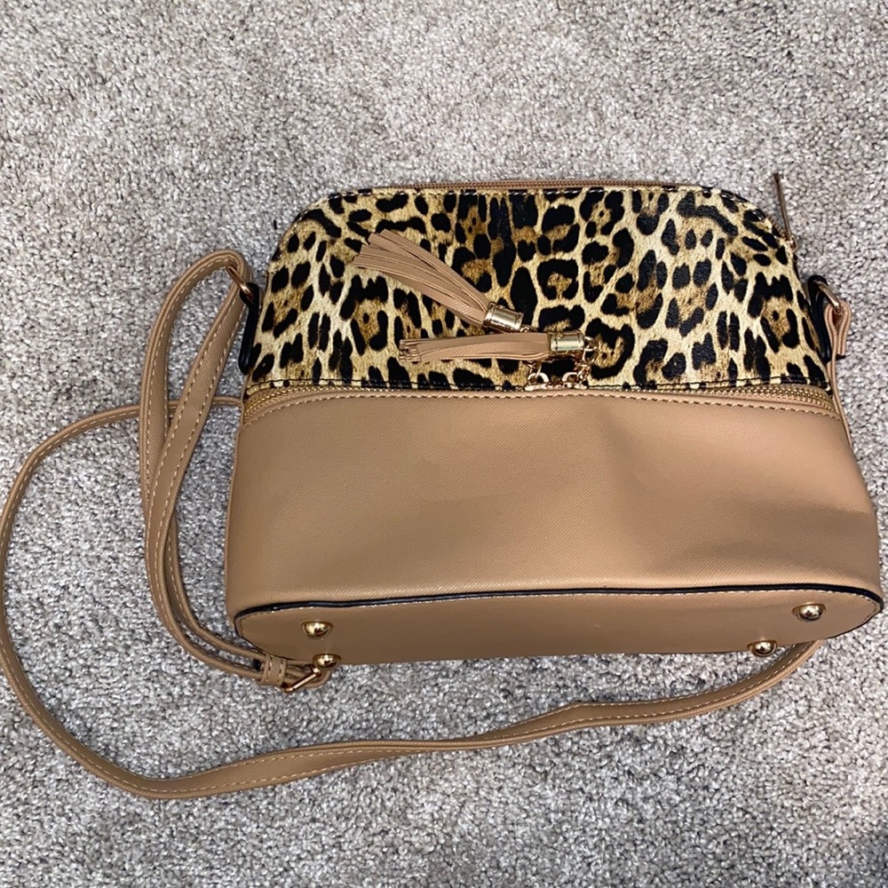 Tan and Cheetah Cross Body Bag